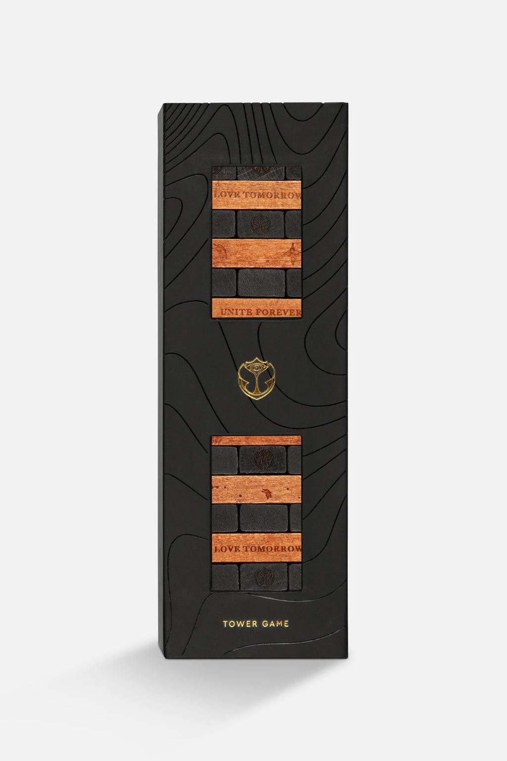 Tomorrowland Wooden Tower Game, Tomorrowland 2023 collectible, front view