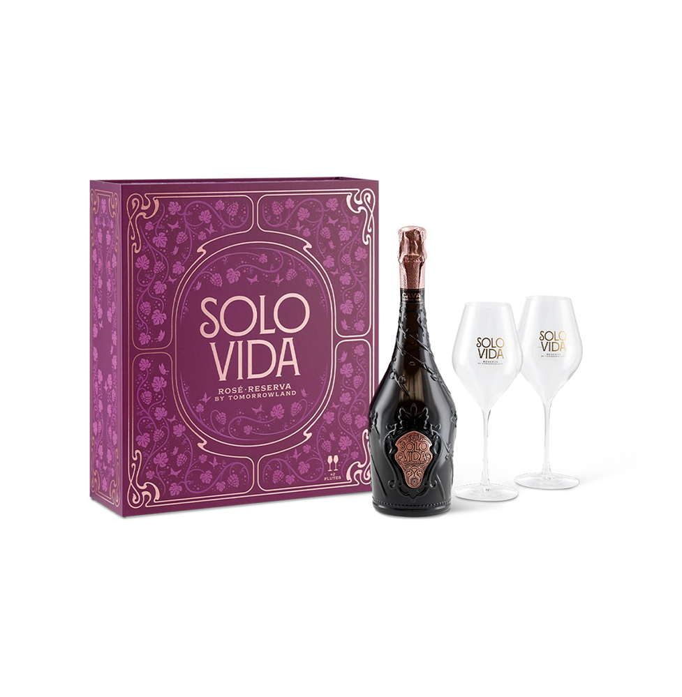 Solo Vida Rosé Reserva Premium Gift Pack, Tomorrowland 2021 collectible, front view