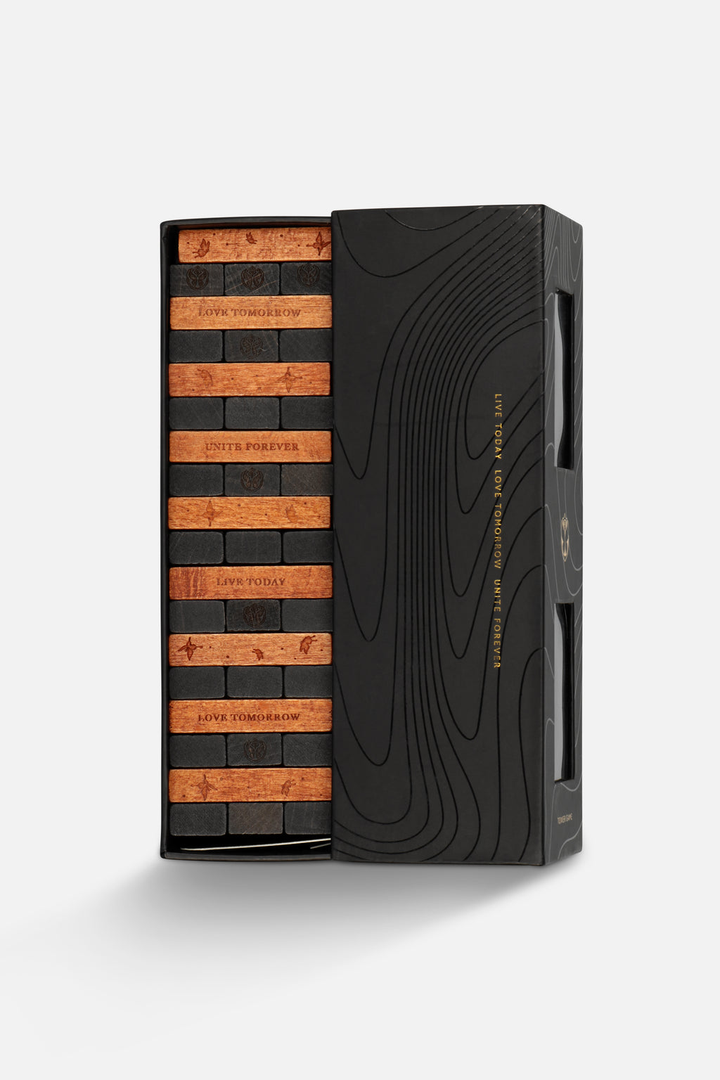 Tomorrowland Wooden Tower Game, Tomorrowland 2023 festival collectible, detail view