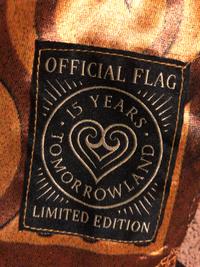 Tomorrowland 15 Years flag, Tomorrowland 2019 festival collectible, detail view
